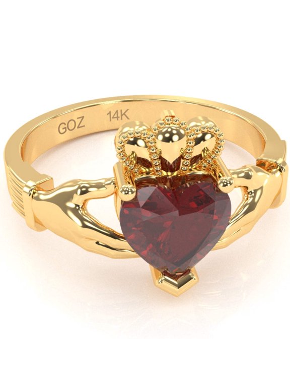 Claddagh Lab-Created Ruby Ring In Solid 14k Yellow Gold