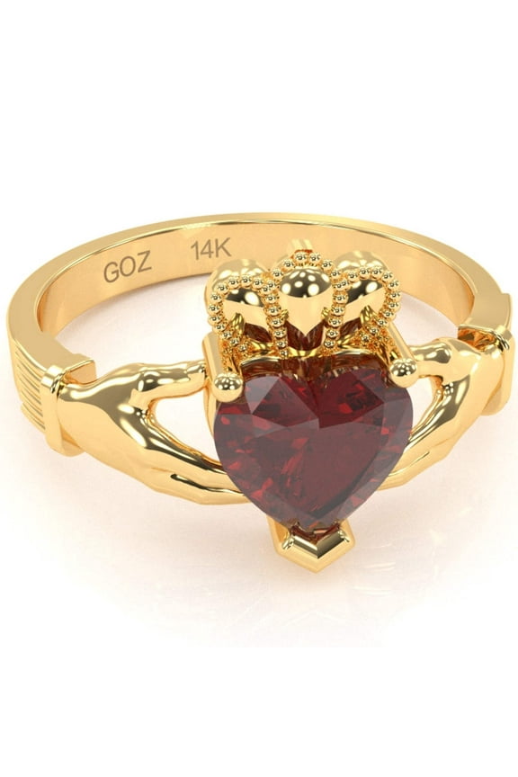 Claddagh Lab-Created Ruby Ring In Solid 14k Yellow Gold