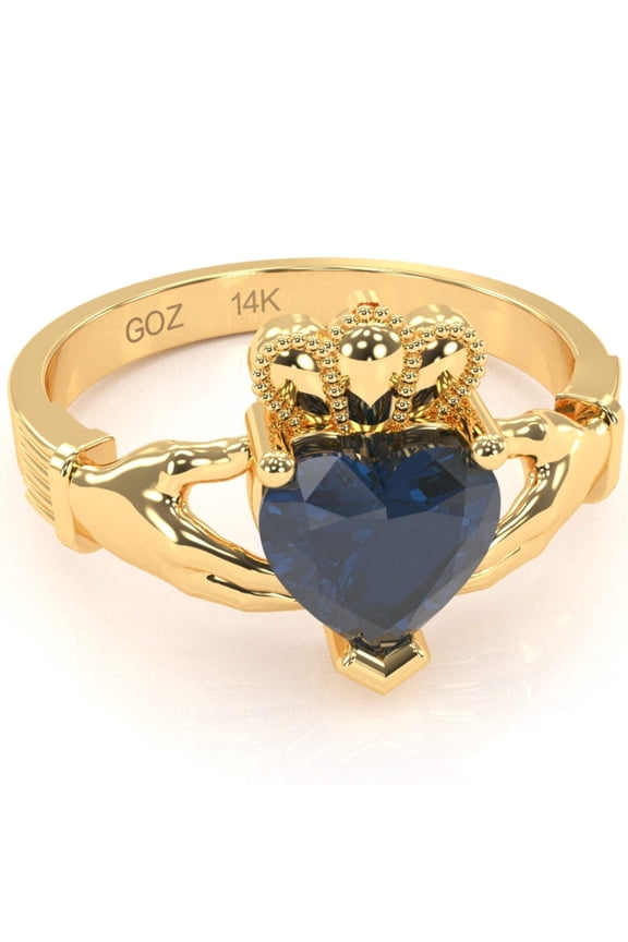 Claddagh Lab-Created Sapphire Ring In Solid 14k Yellow Gold