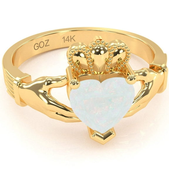 Claddagh Opal Ring In Solid 14k Yellow Gold