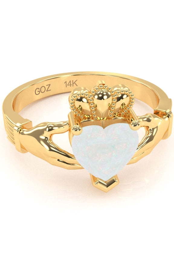 Claddagh Opal Ring In Solid 14k Yellow Gold