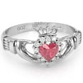 thumbnail image 1 of Claddagh Pink Tourmaline Diamond Ring In Solid 14k White Gold, 1 of 6