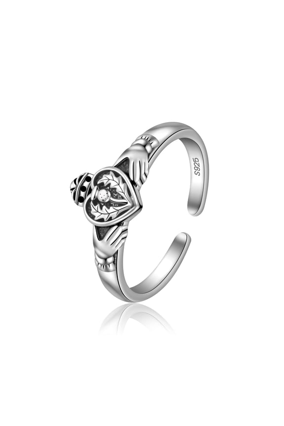 Claddagh Ring 925 Sterling Silver Open Adjustable for Women - Dainty Hypoallergenic Promise Jewelry