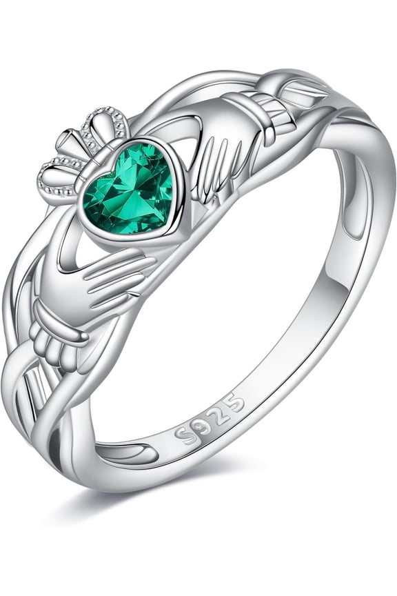 Claddagh Ring for Women Sterling Silver Green Irish Celtic Claddagh Jewelry for Women