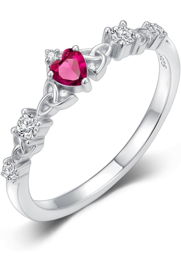 Claddagh Ruby Birthstone Ring 925 Sterling Silver Irish Claddagh Trinity Knot Celtic Wedding Promise Ring with July Birthstone Irish Lucky Jewelry Gifts for Women Mom Her#7