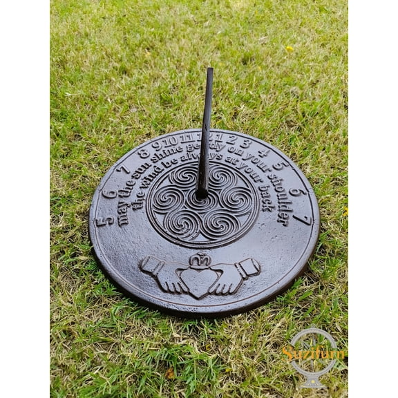 Claddagh Sundial in French Bronze Ideal for Couples and Weddings
