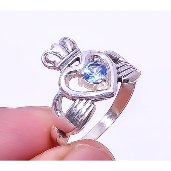 Claddagh - Tanzanite Quartz Solid 925 Sterling Silver Ring s.6 R7-52, Christmas Gift, Gemstone Silver Jewelry, Tanzanite Quartz Ring, New Year Sale