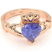 Claddagh Tanzanite Ring In Solid 14k Rose Gold