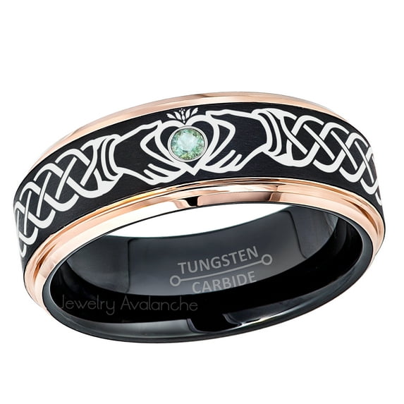 Claddagh Tungsten Ring - 2-Tone Rose Gold And Black Tungsten Carbide Wedding Band - 0.07ct Alexandrite Tungsten Ring - Personalized Tungsten Wedding Ring - Custom Made Birthstone Ring TN779CLDs7