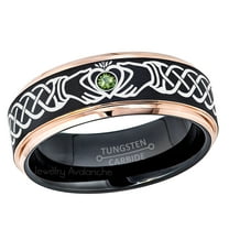 Claddagh Tungsten Ring - 2-Tone Rose Gold And Black Tungsten Carbide Wedding Band - 0.07ct Green Tourmaline Tungsten Ring - Personalized Tungsten Ring - Custom Made Birthstone Ring TN779CLDs7