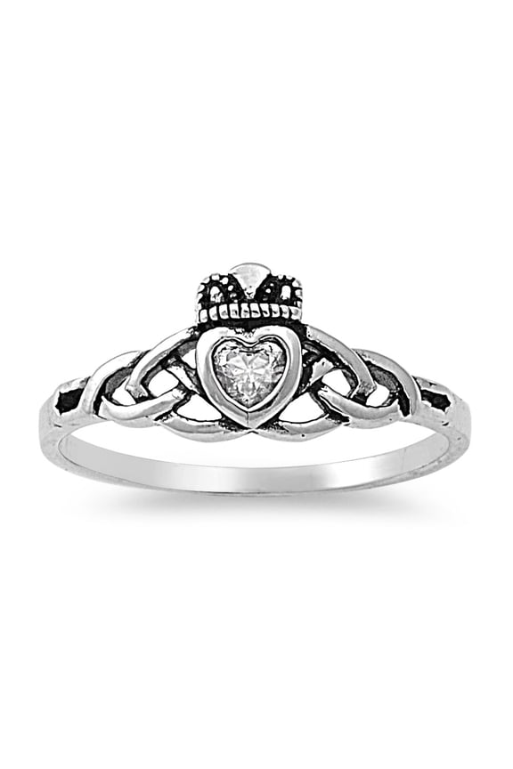 Claddagh Wicca Guidance Cubic Zirconia Ring Sterling Silver 925