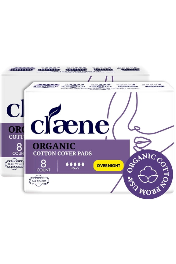 Organic Cotton Cover Pads Menstrual Overnight Pads for Women 2 Pack