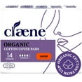 thumbnail image 1 of Claene Organic Cotton Cover Pads, Unscented, Sanitary Napkins with Wings (Large, 1 Pack, Total 14), 1 of 6