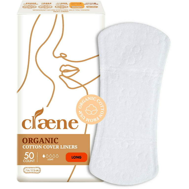 Claene Organic Cotton Panty Liners, Unscented,Thin, Cruelty-Free, Daily,  Breathable, Light Incontinence, Natural Pantyliners, Vegan, Menstrual Pads