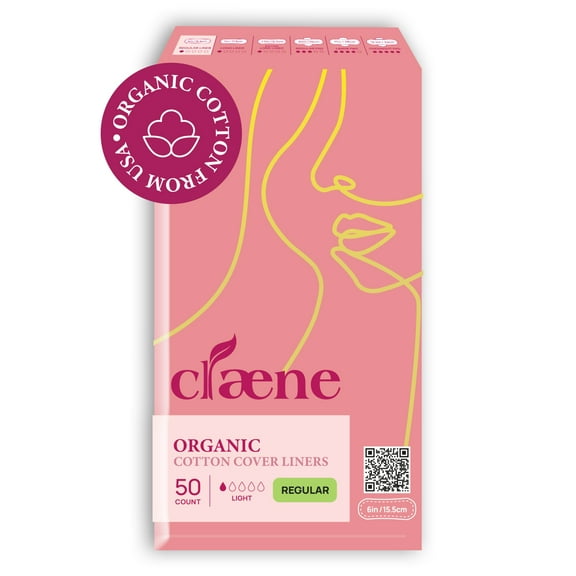 Claene Organic Cotton Panty Liners, Unscented, Thin, Cruelty-Free, Daily, Breathable, Light Incontinence, Natural Pantyliners, Vegan, Menstrual Pads for women Panty Liners (Regular, 50P)