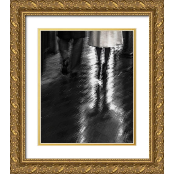 Claes, Gilbert 20x23 Gold Ornate Wood Framed with Double Matting Museum Art Print Titled - Walking In The Rain