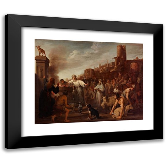 Claes Moeyaert 14x12 Black Modern Framed Museum Art Print Titled - Sacrifice of Jeroboam (1641)
