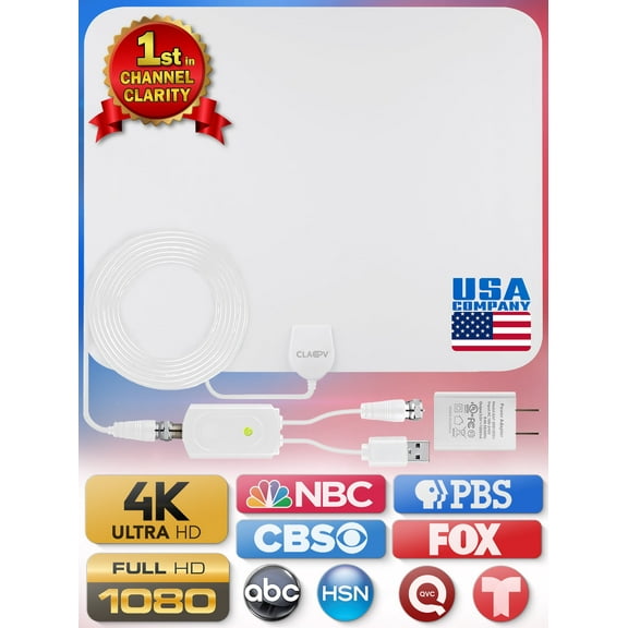 Claev 300 Mile Long Range TV Antenna, Indoor HDTV Antenna with Amplifier, Supports 4K and 1080P Reception, Square White