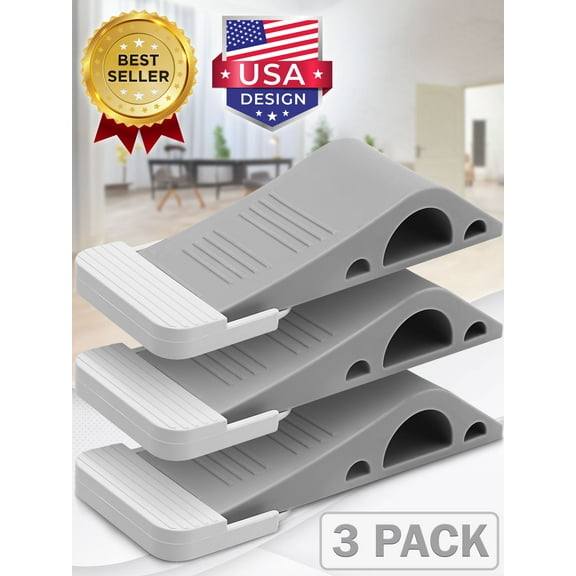 Claev Door Stopper Stop Heavy Duty W Holder Premium TPR Rubber Wedge Grey 3 Pack