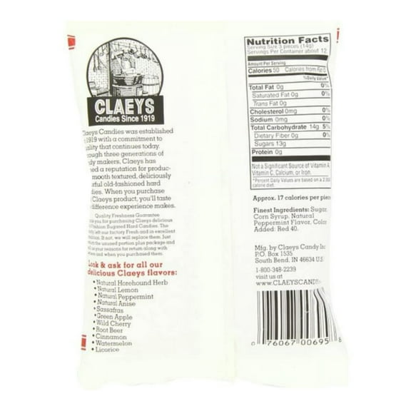 Claey's, Old Fashioned Hard Candy Peppermint, 6 Ounce Bag