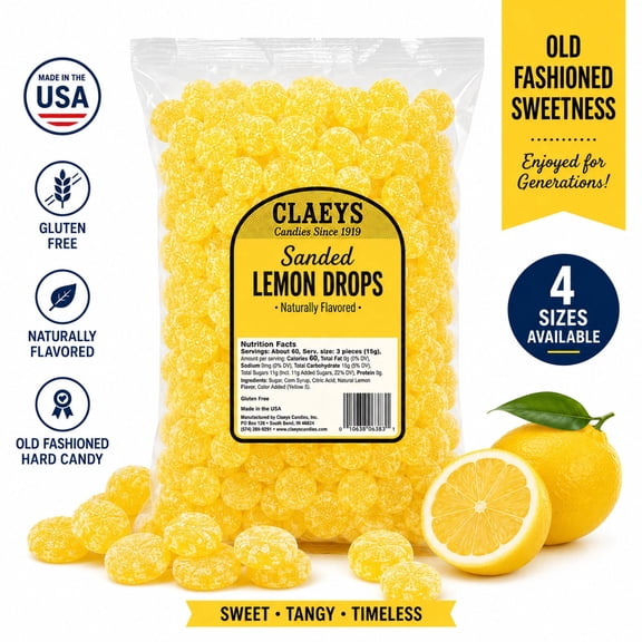 Claey's Sanded Lemon Drops Old Fashioned Nostalgic Hard Candy, 6 lbs Gluten Free No Known Allergens