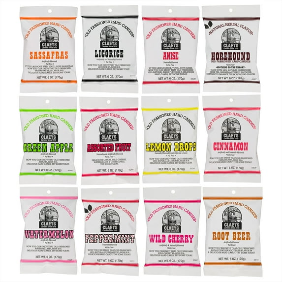 Claeys Old Fashioned Hard Candy – 12 Flavor Variety Pack, 6 oz Bags (Pack of 12) – Assorted Classic Nostalgic Candy, Traditional Recipe Since 1919