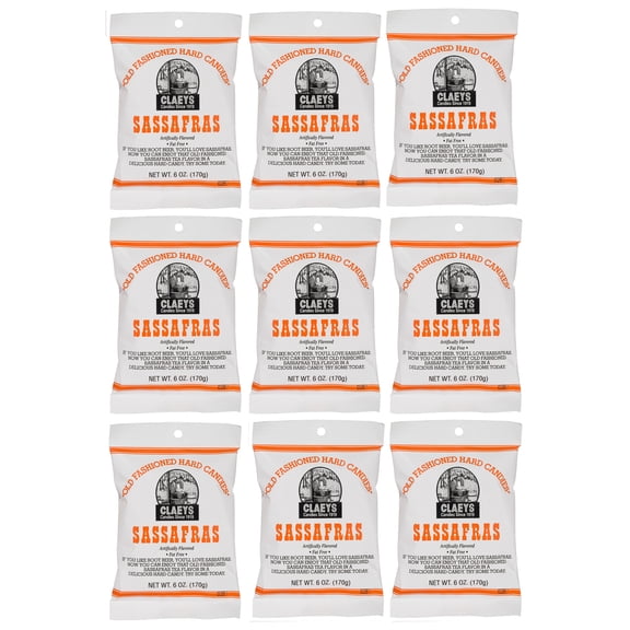 Claeys Old Fashioned Hard Candy - Sassafras Flavor 6oz (Pack of 9) Classic Smooth-Sweet Sassafras Drops Since 1919