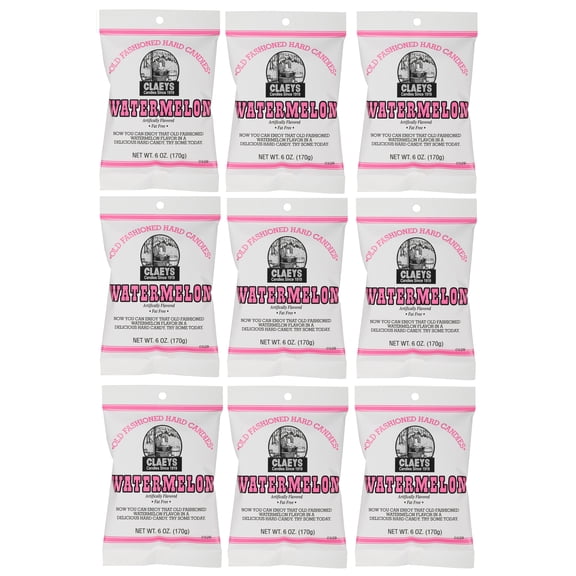 Claeys Old Fashioned Hard Candy - Watermelon Flavor, 6oz (Pack of 9) Sweet & Refreshing Watermelon Drops Since 1919