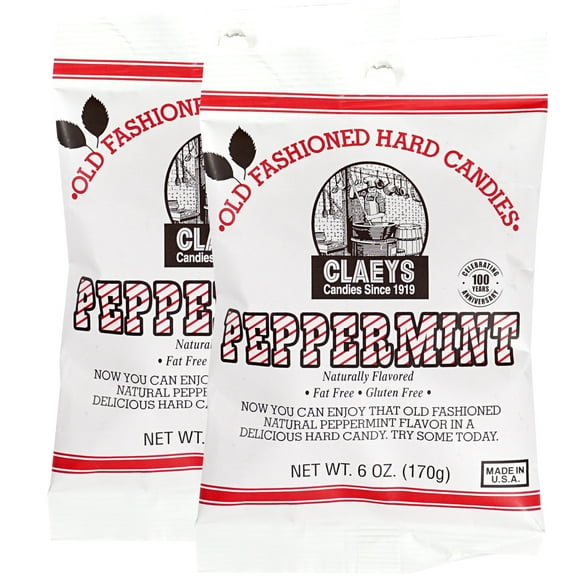 Claeys Sanded Peppermint Drops, 6 Oz Bag - 2 Pack, Hard Sour Candy, Peppermint Flavored Candy