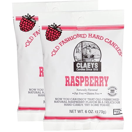 Claeys brand Sanded Raspberry Drops, 6 oz Bag - 2 pack, Hard Sour Candy, Raspberry Flavored Candy