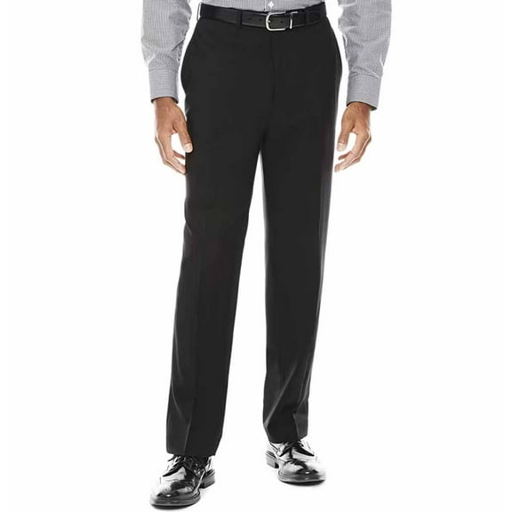 Claiborne Men's Micro Grid Wool Blend Flat Front Performance Flex Straight Leg Pants- Black Grid - (32Wx32L)