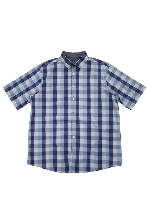 Claiborne Mens Big & Tall Indigo Plaid Classic Fit Stretch Woven Shirt LT