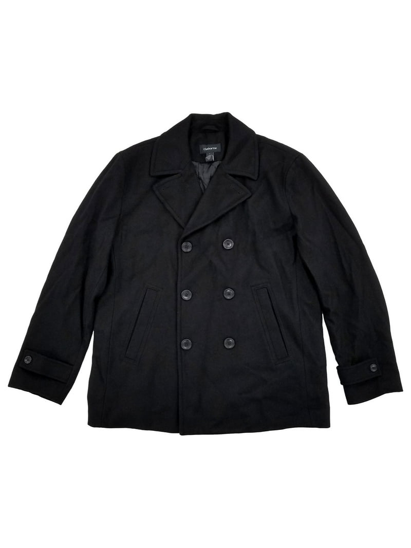 Claiborne Mens Black Wool Blend Pea Coat Jacket XX-Large
