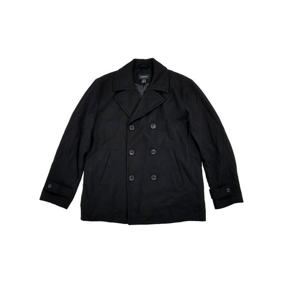 Claiborne Mens Black Wool Blend Pea Coat Jacket XX-Large