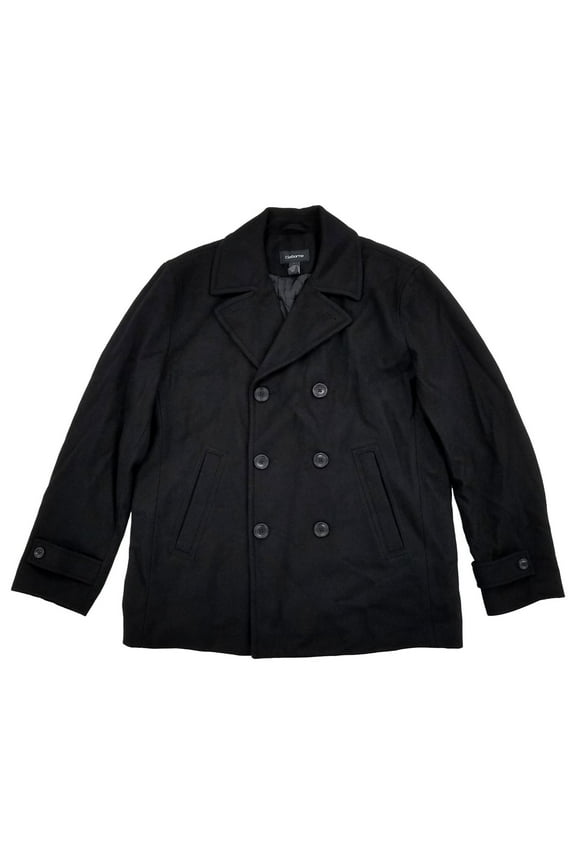 Claiborne Mens Black Wool Blend Pea Coat Jacket XX-Large