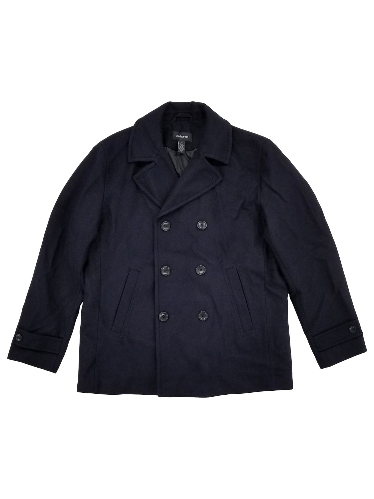 Claiborne Mens Black Wool Blend Pea Coat Jacket XX-Large