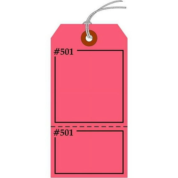 Claim Check/Tag, Numbered 2 Places, 5.75" x 2.875", FLUORESCENT PINK,2 Part, Looped String, Pack of 100