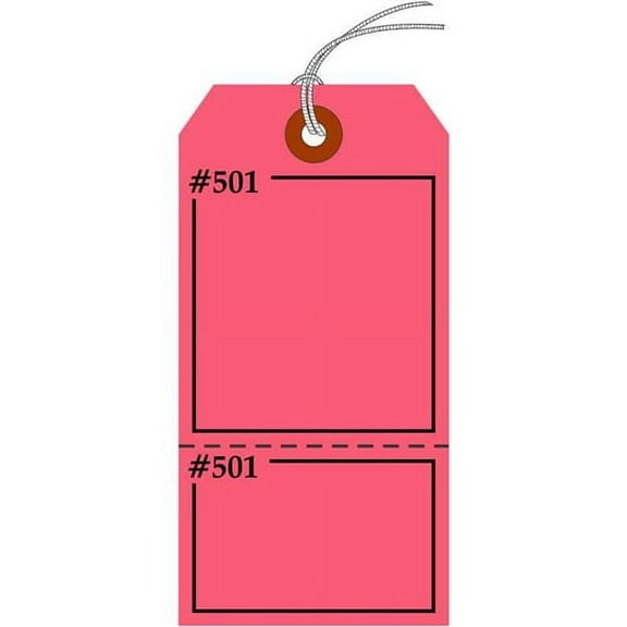 Claim Check/Tag, Numbered 2 Places, 5.75" x 2.875", FLUORESCENT PINK,2 Part, Looped String, Pack of 100