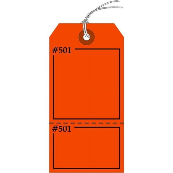 Claim Check/Tag, Numbered 2 Places, 5.75" x 2.875", FLUORESCENT RED,2 Part, Looped String, Pack of 100