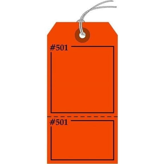 Claim Check/Tag, Numbered 2 Places, 5.75" x 2.875", Fluorescent RED,2 Part, Looped String, Pack of 100$$Office
