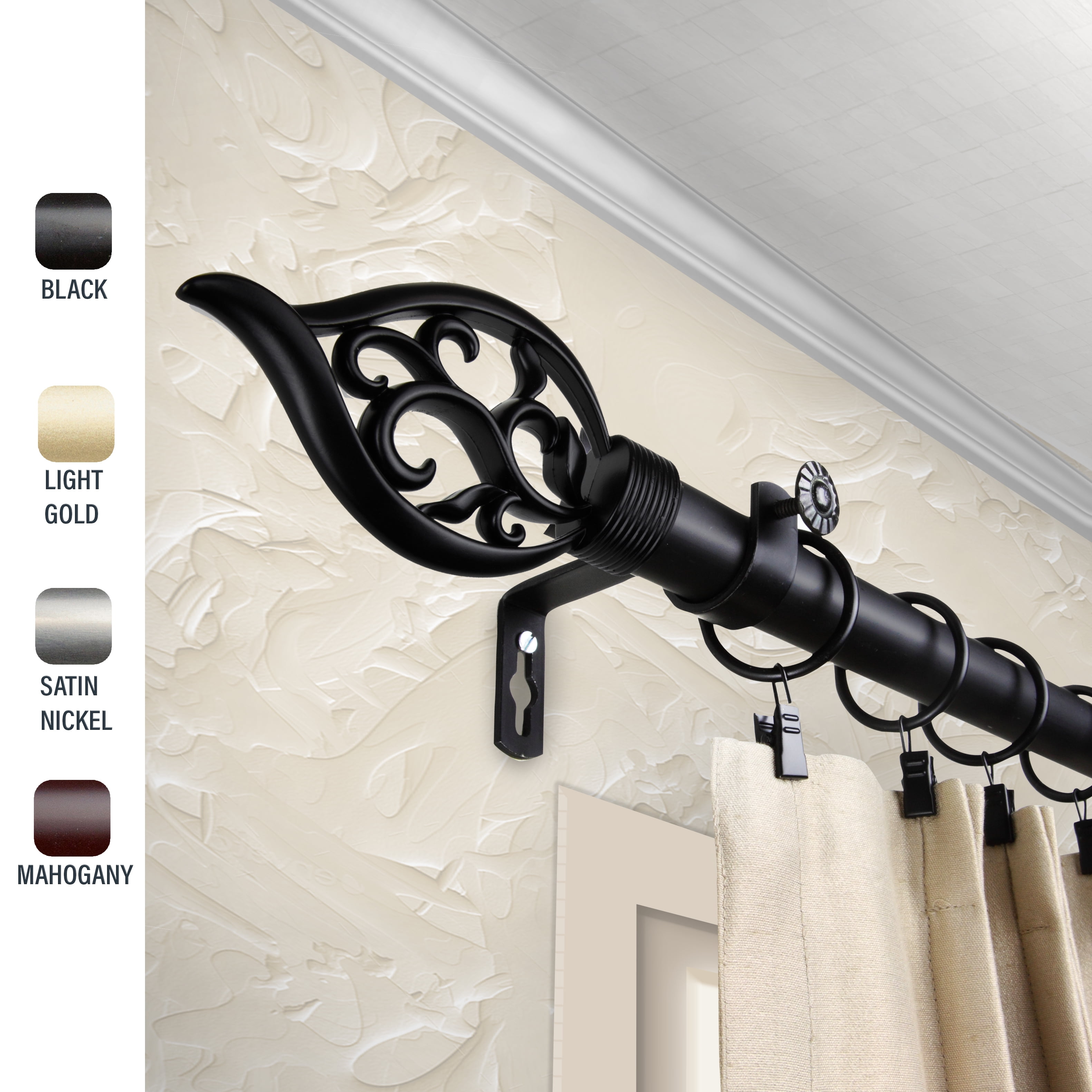 Clair 1" dia. Curtain Rod 28-48 inches - Black