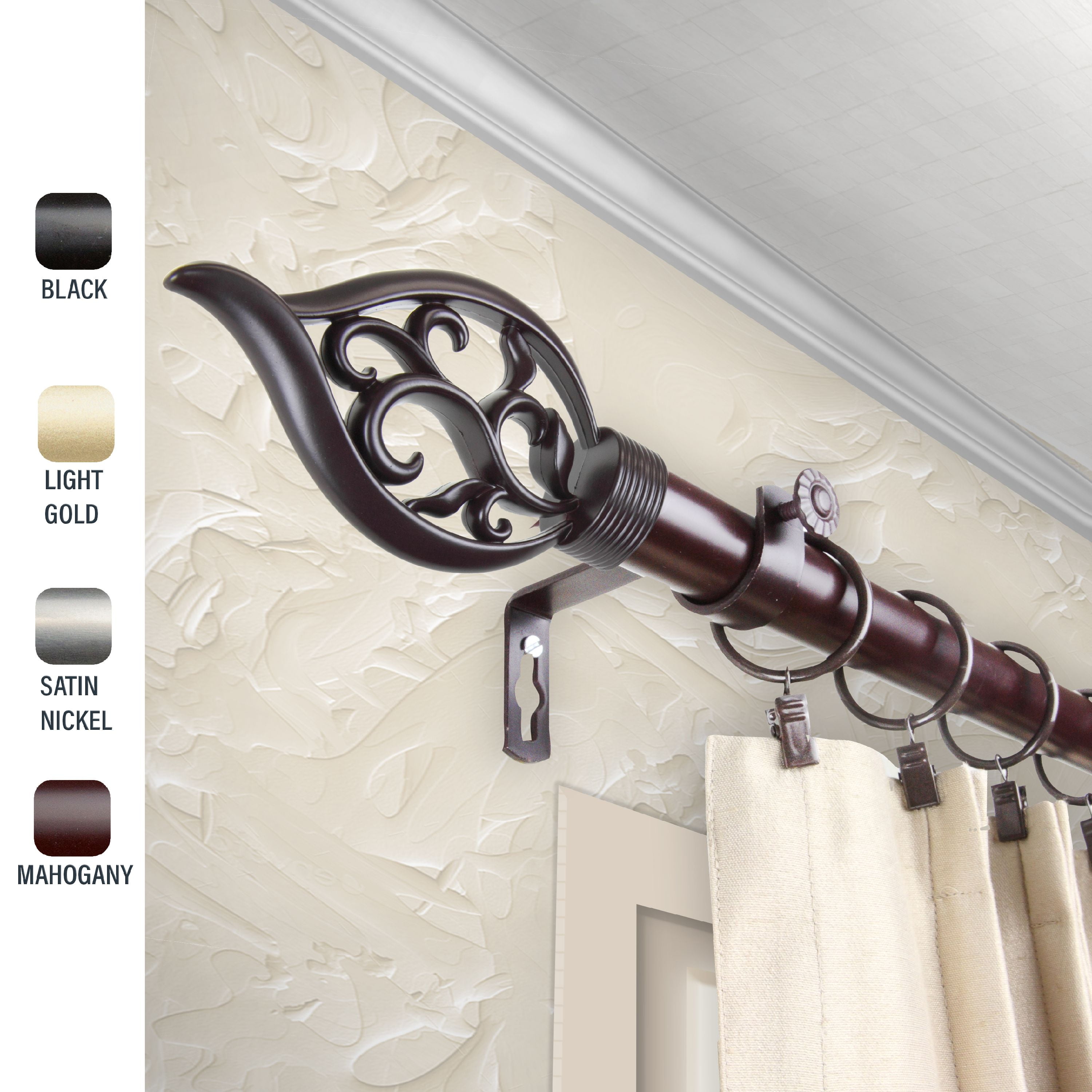Clair 1" dia. Curtain Rod 48-84 inches - Mahogany