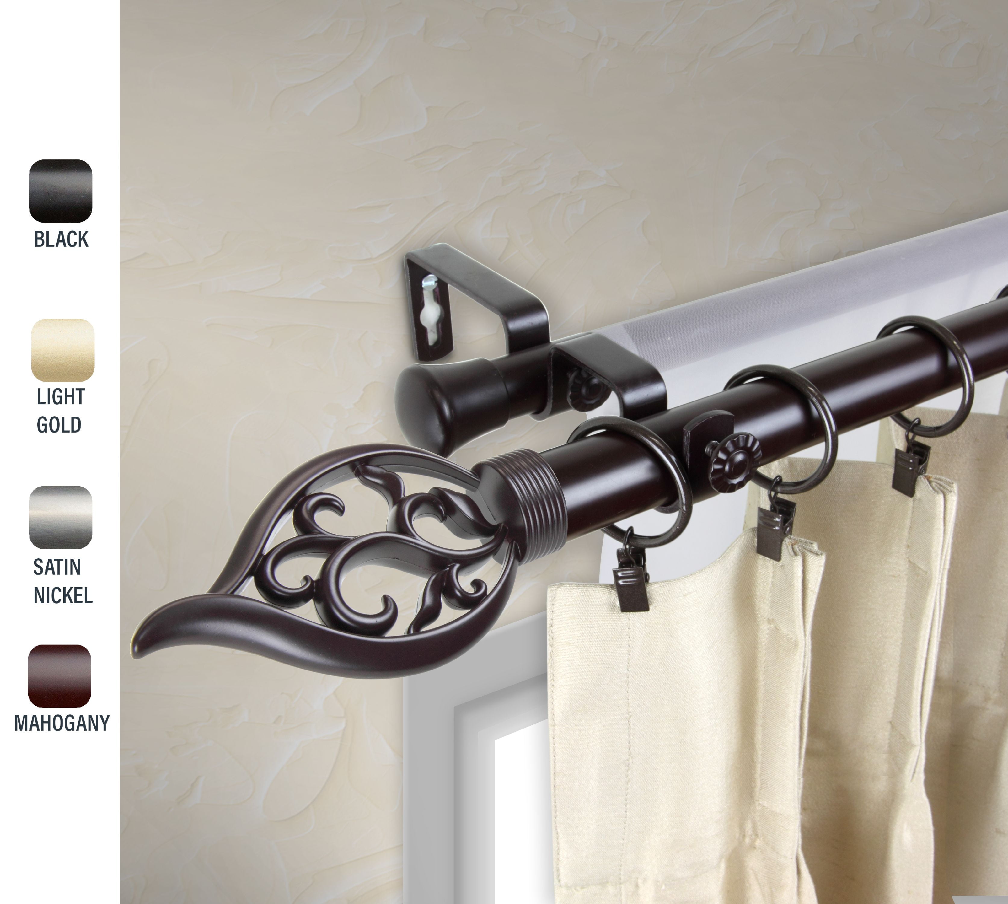 BENTISM Double Curtain Rods for Windows 74 to 144 inches(6-12ft),  Adjustable Telescoping Double Curtain Rod with with Cap Finials, 1 and  3/4