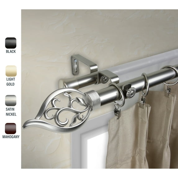 Clair 1" dia. Double Curtain Rod 160-240 inches - Satin Nickel