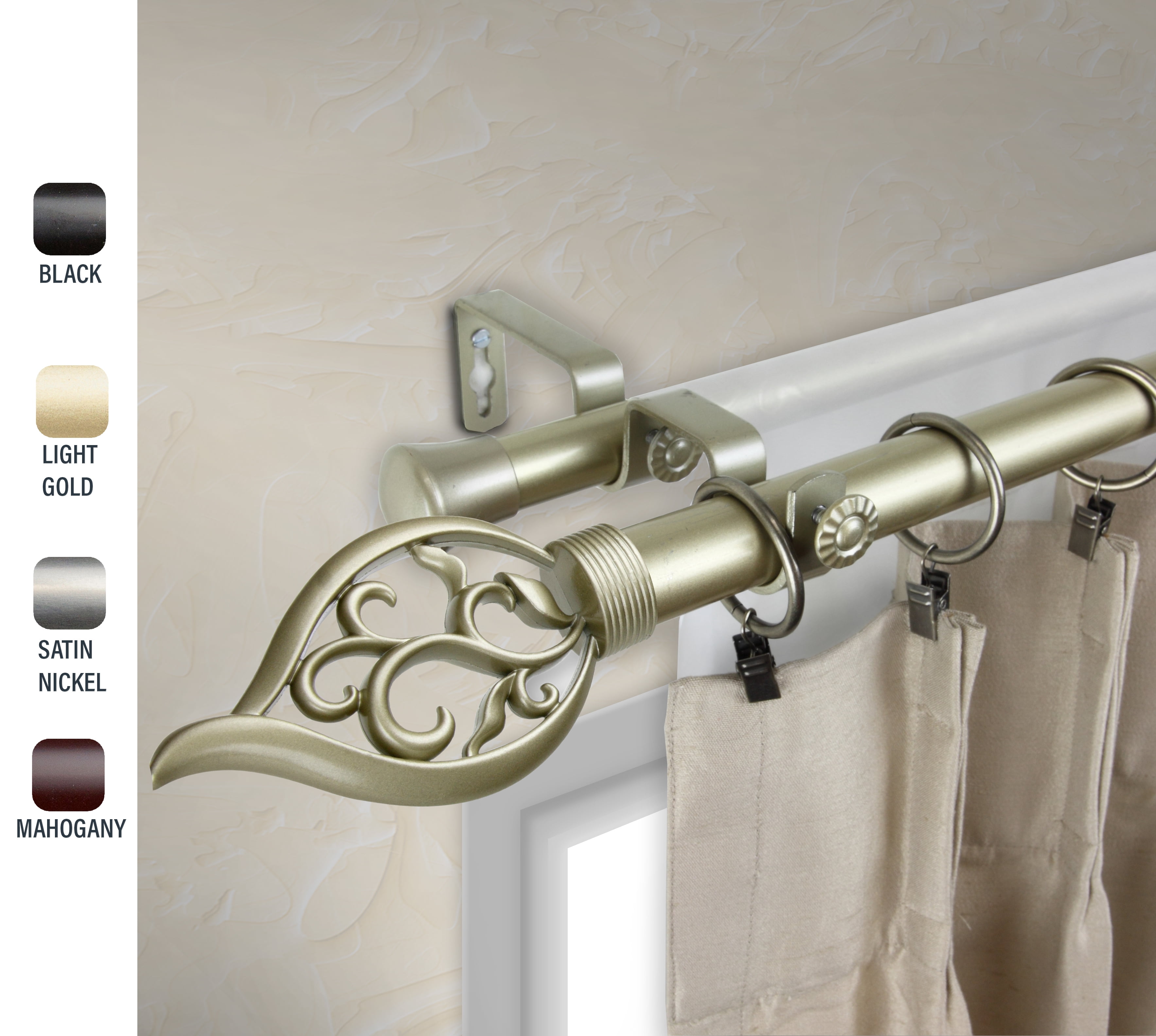 Clair 1" dia. Double Curtain Rod 28-48 inches - Gold