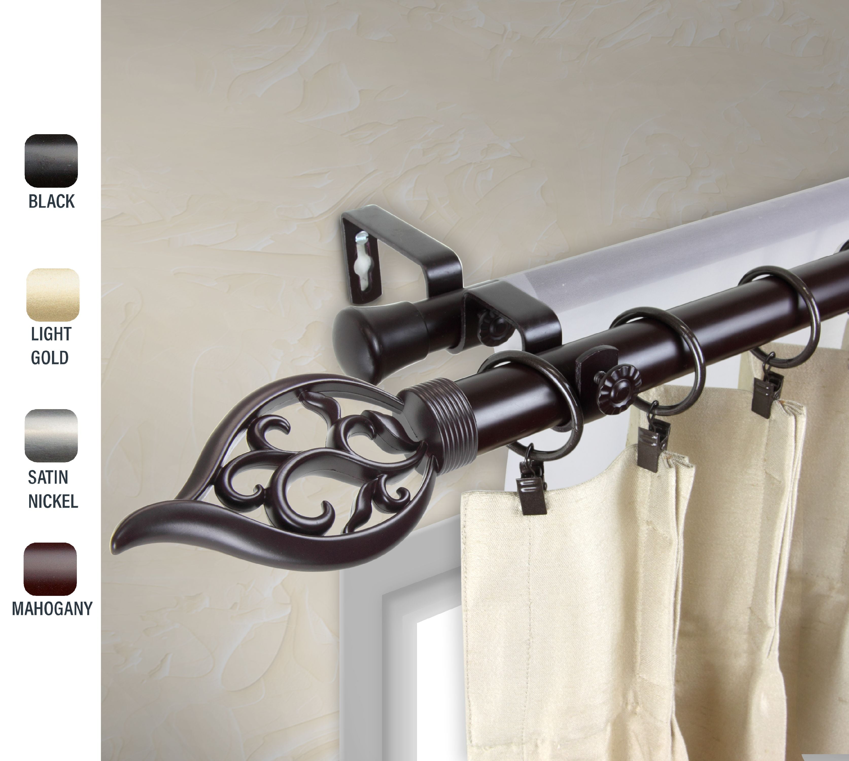 Clair 1" dia. Double Curtain Rod 28-48 inches - Mahogany