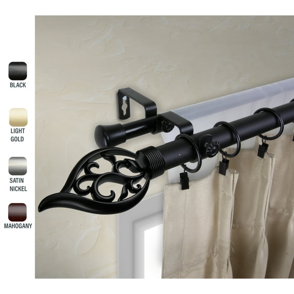 Clair 1" dia. Double Curtain Rod 66-120 inches - Black
