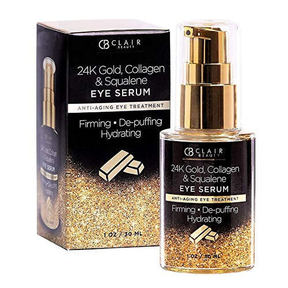Clear Beauty 24K Gold, Collagen & Plant-Derived Squalene Eye Serum – Vegan Anti-Aging Eye Treatment, Firming & Hydrating, 1 oz