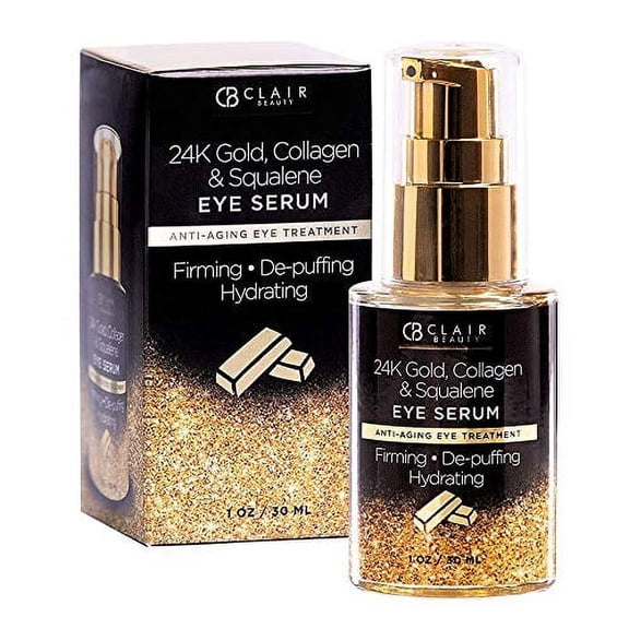 Clear Beauty 24K Gold, Collagen & Plant-Derived Squalene Eye Serum Vegan Anti-Aging Eye Treatment, Firming & Hydrating, 1 oz