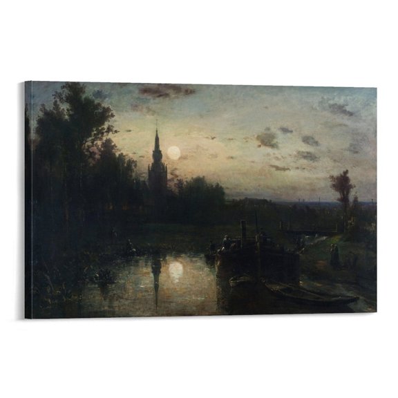 Clair De Lune À Overschie Johan Barthold Jongkind Painter Poster Posters Wall Art Painting Canvas Gift Living Room Prints Bedroom Decor Poster Artworks 16x24inch(40x60cm)